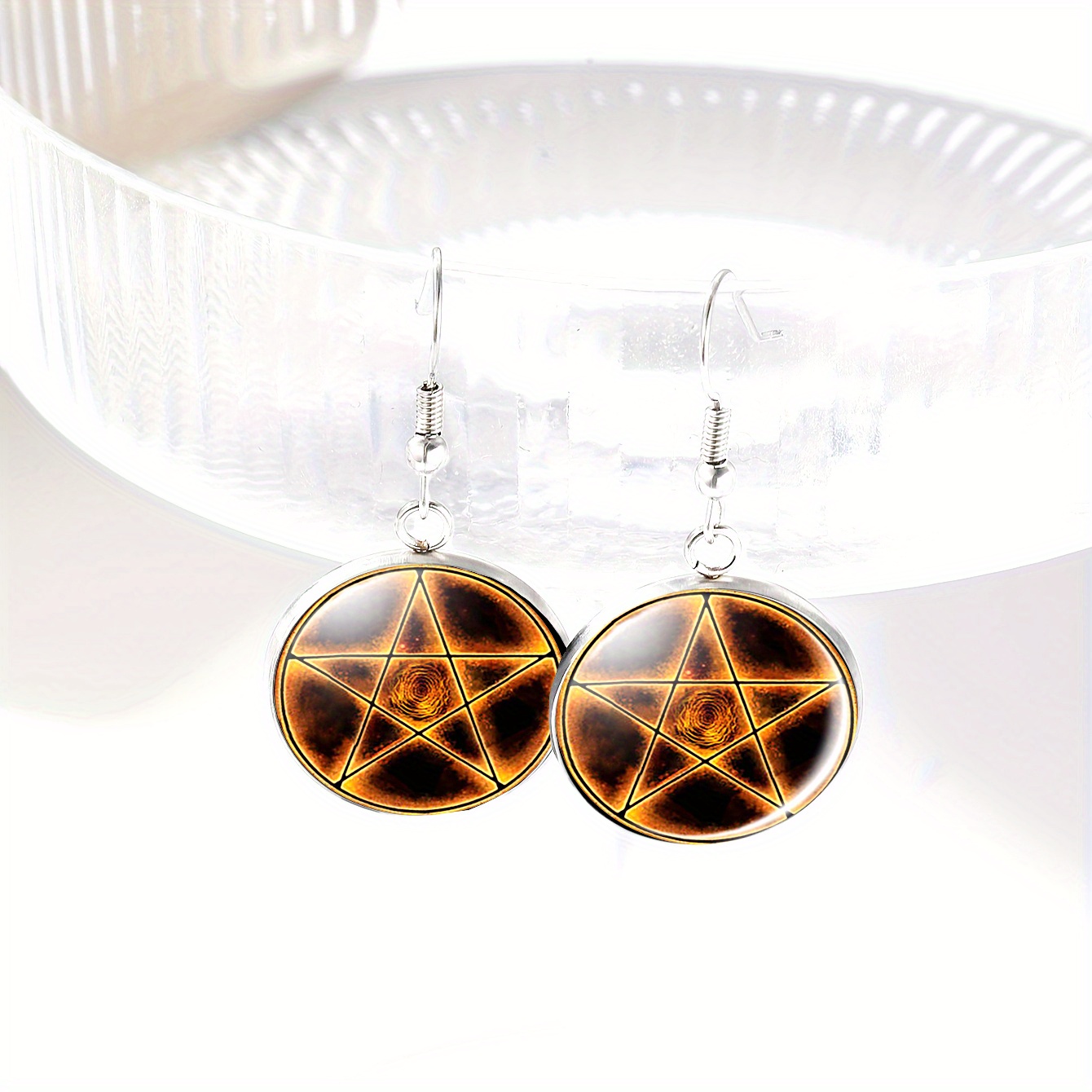 4pc Fire Pentagram Necklace, Bracelet & Earrings Jewellery Set